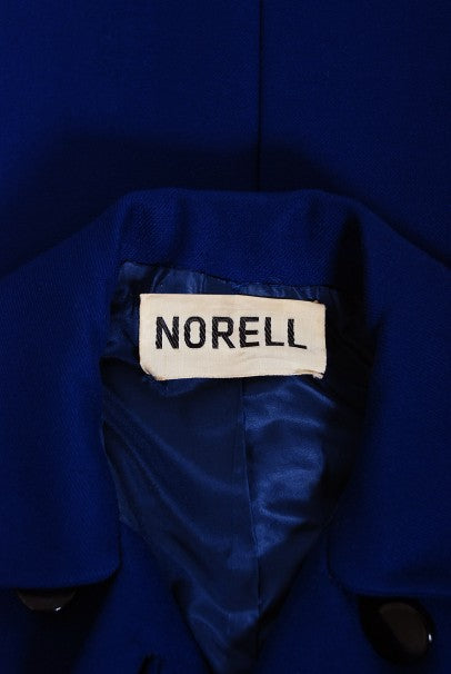 1969 Norman Norell Royal Blue Wool Double-Breasted Mod Military Coat