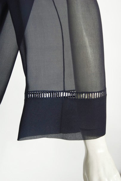 1974 Christian Dior Haute Couture Navy Pleated Silk Cutwork Dress Set