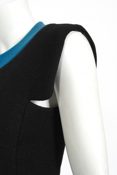 1972 Pierre Cardin Documented Black &amp; Blue Block-Color Wool Mod Dress