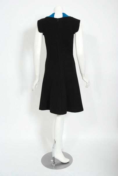 1972 Pierre Cardin Documented Black &amp; Blue Block-Color Wool Mod Dress