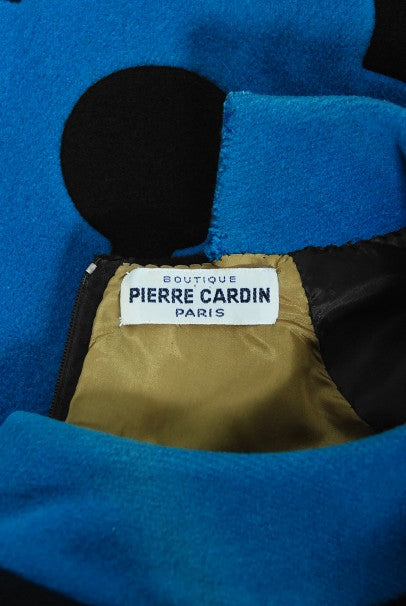1972 Pierre Cardin Documented Black &amp; Blue Block-Color Wool Mod Dress