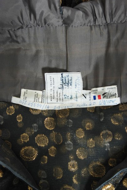 1979 Lanvin Couture Metallic Polka-Dot Charcoal Silk Lamé