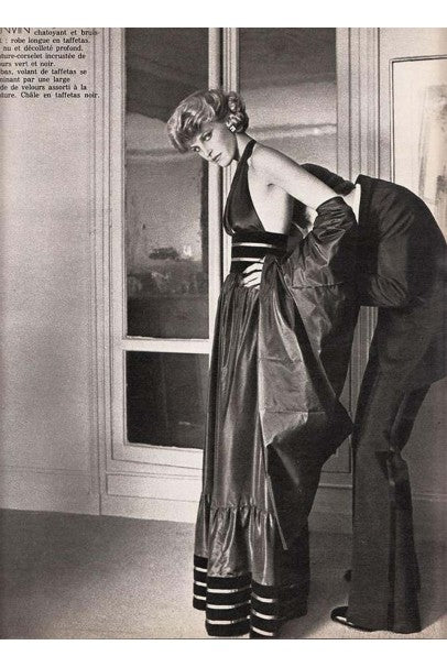 1979 Lanvin Couture Metallic Polka-Dot Charcoal Silk Lamé Halter