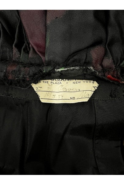 1954 Traina-Norell Couture Watercolor Iris Floral Print Satin Dress