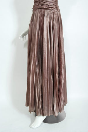 1950's Marjon Couture Mauve Purple Silk Reverse-Halter Pleated Gown