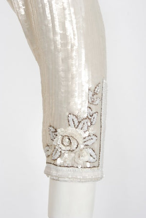 1985 Chanel Haute Couture Lesage Beaded Sequin Ivory Silk Full-Skirt Formal Gown