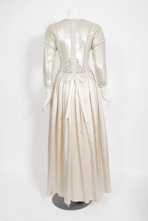 1985 Chanel Haute Couture Lesage Beaded Sequin Ivory Silk Full-Skirt Formal Gown