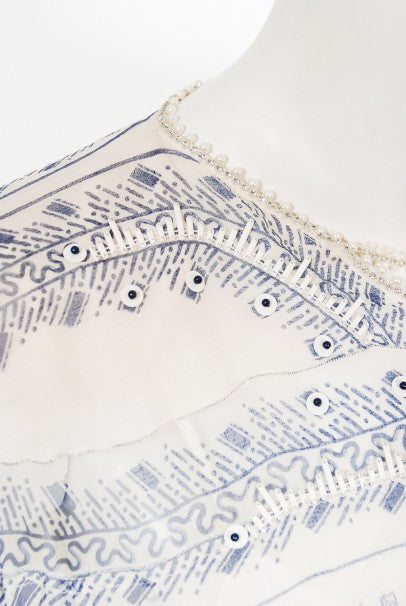 1985 Zandra Rhodes Manhattan City Novelty Hand Painted Ivory Silk Dress