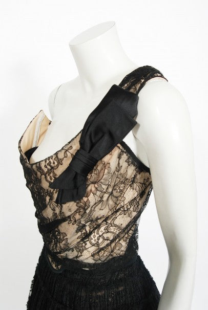 1990&#39;s Vivienne Westwood Lace Corset Bustier &amp; Sheer Pleated Skirt Set