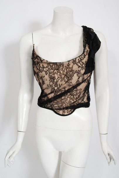 1990&#39;s Vivienne Westwood Lace Corset Bustier &amp; Sheer Pleated Skirt Set