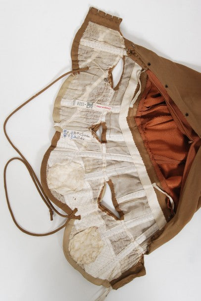 1975 Madame Grès Haute Couture Mocha Pleated Silk Cut-Out Gown