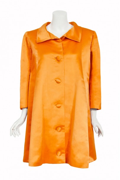 1958 Balenciaga Haute Couture Orange Duchess Satin Swing Coat