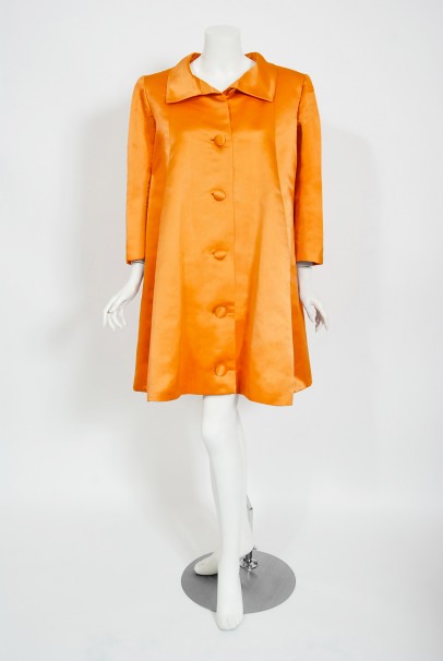 1958 Balenciaga Haute Couture Orange Duchess Satin Swing Coat