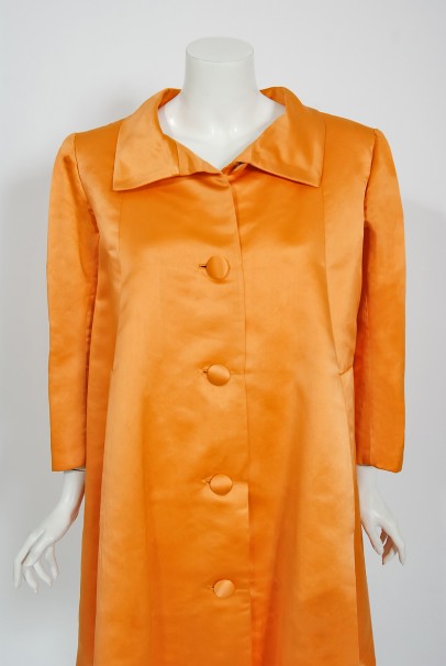 1958 Balenciaga Haute Couture Orange Duchess Satin Swing Coat