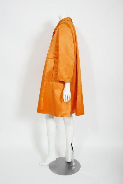 1958 Balenciaga Haute Couture Orange Duchess Satin Swing Coat