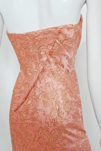 1965 Balenciaga Haute Couture Metallic Pink Beaded Silk Strapless Dres - Timeless Vixen 1965 Balenciaga Haute Couture Metallic Pink Beaded Silk Strapless Dres - Timeless Vixen