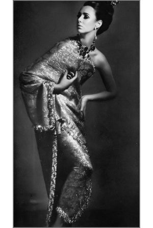 1965 Balenciaga Haute Couture Metallic Pink Beaded Silk Strapless Dress