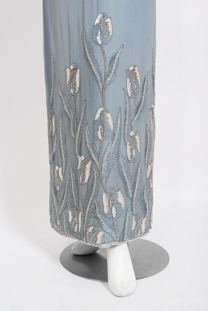 1981 Chanel Haute Couture Light Blue Floral Beaded Chiffon Gown & Cape - Timeless Vixen 1981 Chanel Haute Couture Light Blue Floral Beaded Chiffon Gown & Cape - Timeless Vixen