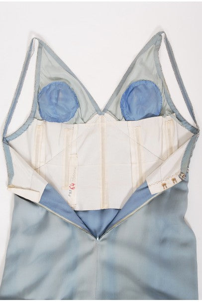 1981 Chanel Haute Couture Light Blue Floral Beaded Chiffon Gown &amp; Cape