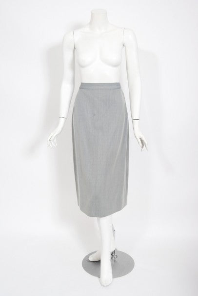 1940&#39;s Gilbert Adrian Light Blue Gabardine Asymmetric Noir Jacket Suit