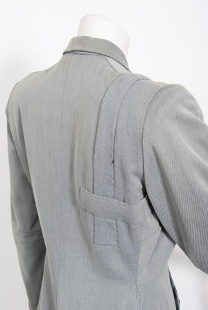 1940's Gilbert Adrian Light Blue Gabardine Asymmetric Noir Jacket Suit