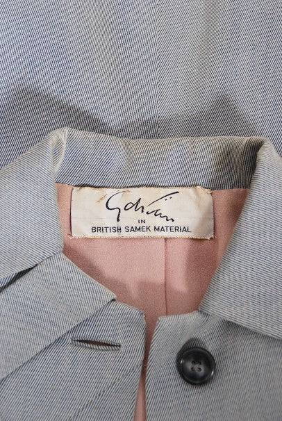 1940&#39;s Gilbert Adrian Light Blue Gabardine Asymmetric Noir Jacket Suit