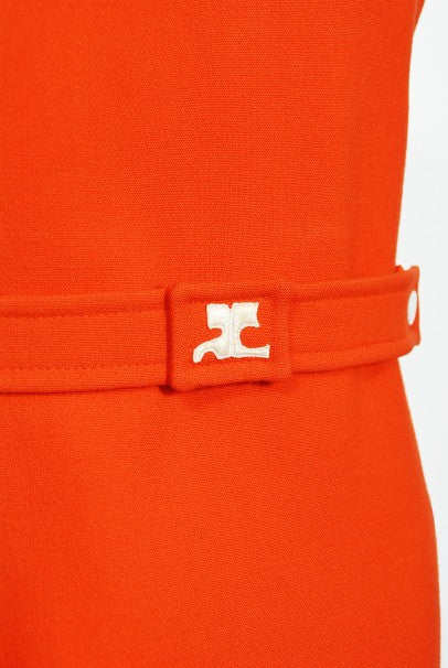 1970 Courreges Hyperbole Orange Wool Space-Age Sleeveless Mod Mini Dress