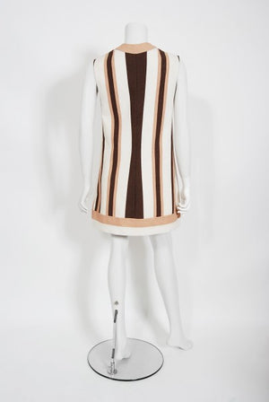 1968 Gucci Couture Cotton-Pique Striped Ivory Pink Mod Mini Tunic Dress