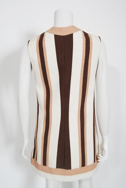 1968 Gucci Couture Cotton-Pique Striped Ivory Pink Mod Mini Tunic Dress