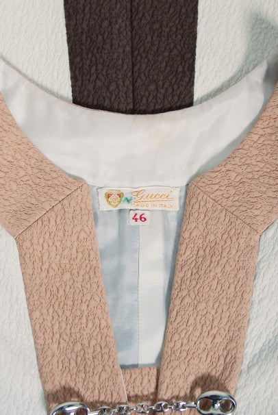 1968 Gucci Couture Cotton-Pique Striped Ivory Pink Mod Mini Tunic Dress