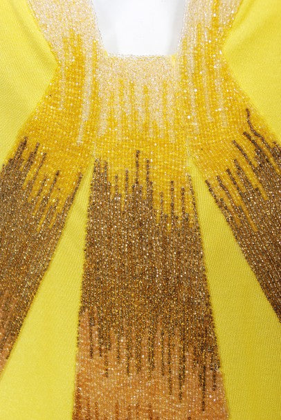 1970&#39;s Loris Azzaro Couture Yellow Ombre Beaded Silk-Jersey Halter Gown