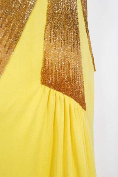 1970&#39;s Loris Azzaro Couture Yellow Ombre Beaded Silk-Jersey Halter Gown