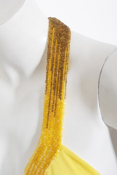 1970&#39;s Loris Azzaro Couture Yellow Ombre Beaded Silk-Jersey Halter Gown