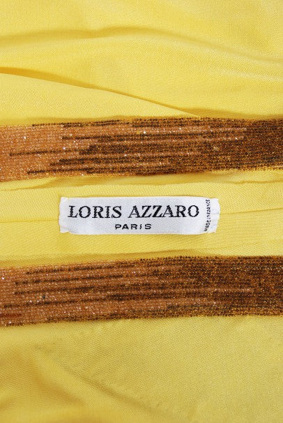 1970&#39;s Loris Azzaro Couture Yellow Ombre Beaded Silk-Jersey Halter Gown