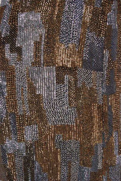 1977 Halston Couture Gold Silver Beaded Silk Full-Length Dress Jacket