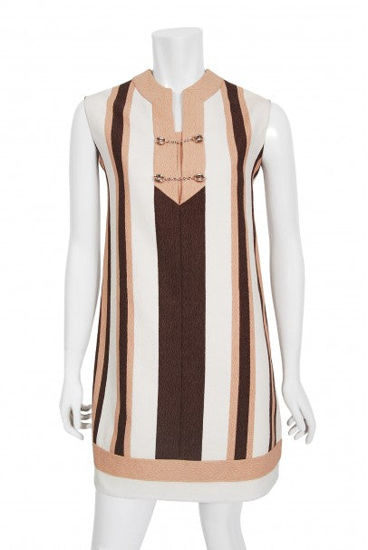 1968 Gucci Couture Cotton-Pique Striped Ivory Pink Mod Mini Tunic Dress