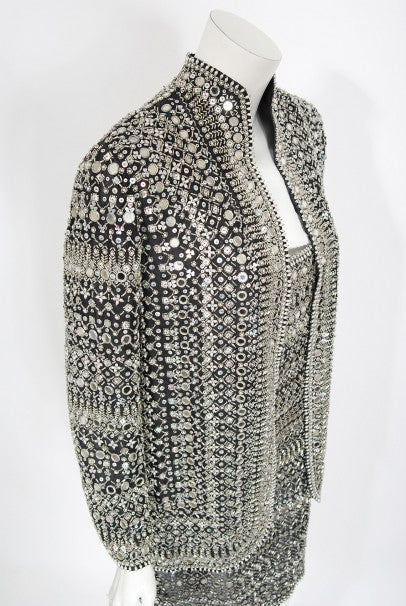1979 Halston Couture Beaded Mirror Mini Dress &amp; Jacket Made For Liza Minnelli