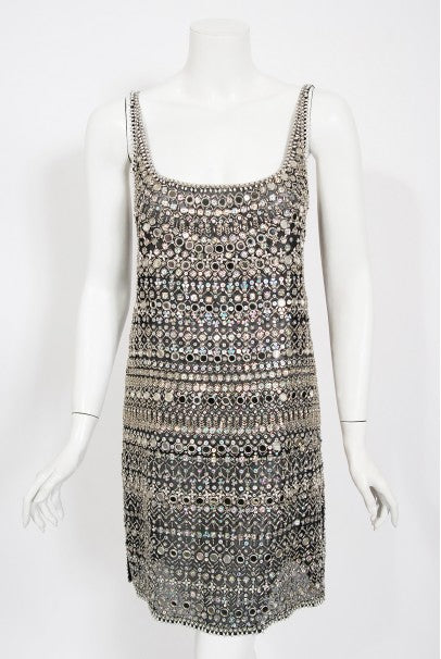 1979 Halston Couture Beaded Mirror Mini Dress &amp; Jacket Made For Liza Minnelli