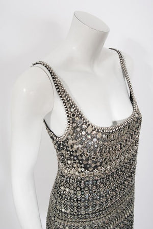 1979 Halston Couture Beaded Mirror Mini Dress & Jacket Made For Liza Minnelli
