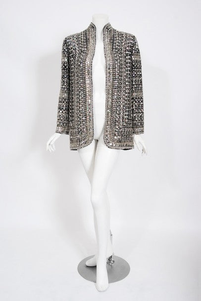 1979 Halston Couture Beaded Mirror Mini Dress &amp; Jacket Made For Liza Minnelli