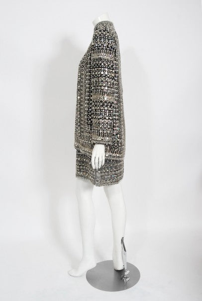 1979 Halston Couture Beaded Mirror Mini Dress &amp; Jacket Made For Liza Minnelli