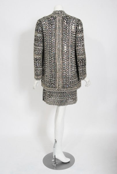 1979 Halston Couture Beaded Mirror Mini Dress &amp; Jacket Made For Liza Minnelli