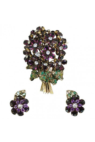 1990's Iradj Moini Signed Over-Sized Purple Floral Crystal
