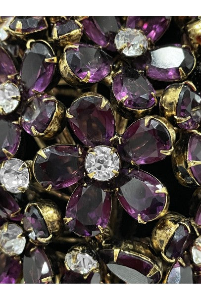 1990's Iradj Moini Signed Over-Sized Purple Floral Crystal Brooch & Earring Set