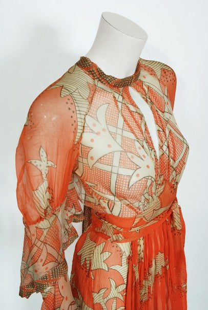 1971 Ossie Clark Documented Celia Birtwell Print Silk Chiffon Wrap Dress