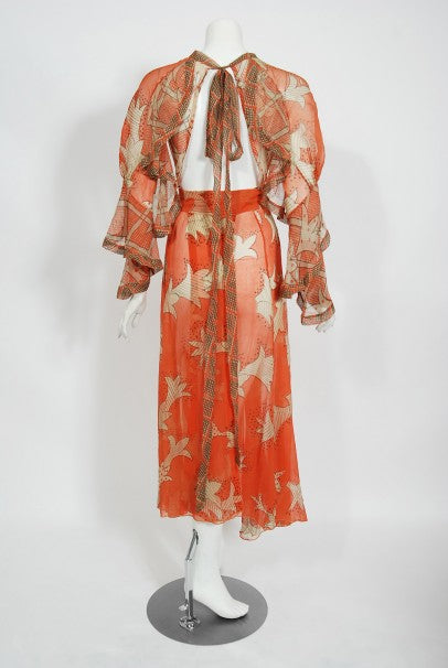 1971 Ossie Clark Documented Celia Birtwell Print Silk Chiffon Wrap Dress