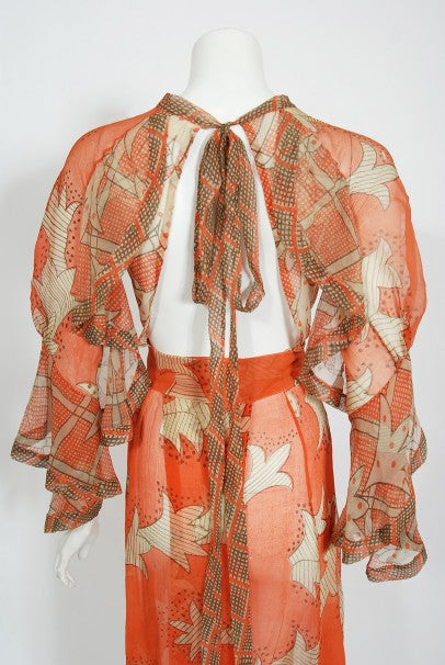 1971 Ossie Clark Documented Celia Birtwell Print Silk Chiffon Wrap Dress