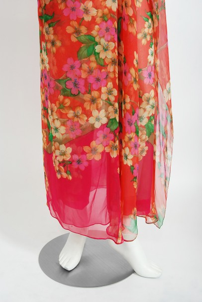 1969 Hanae Mori Couture Floral Silk-Chiffon Full Length Jacket &amp; Pants