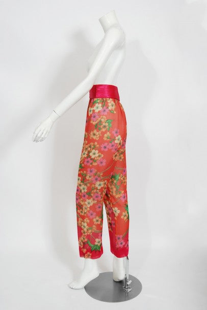 1969 Hanae Mori Couture Floral Silk-Chiffon Full Length Jacket &amp; Pants
