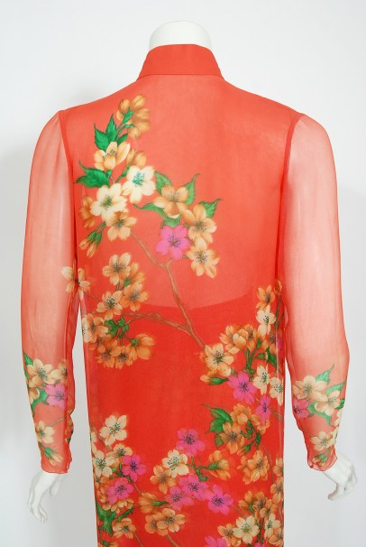 1969 Hanae Mori Couture Floral Silk-Chiffon Full Length Jacket &amp; Pants